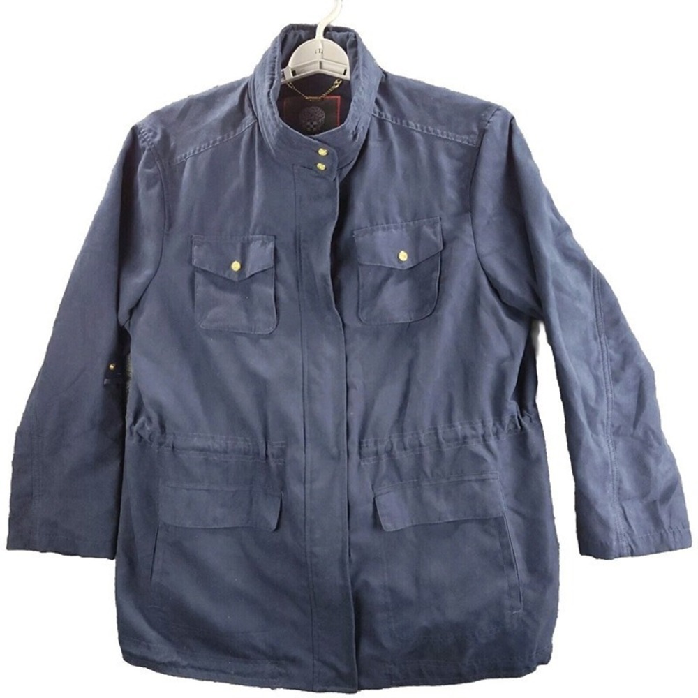 Vince Camuto Suede Jacket Womens 1X Blue Dark Wash Navy Style Coat Fill Zip
